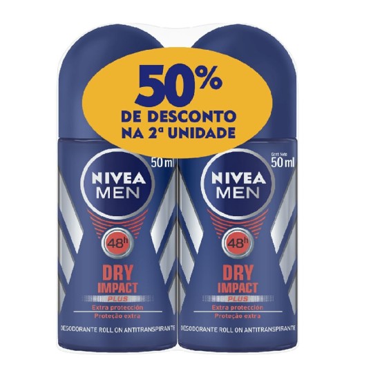 DESODORANTE NIVEA ROLLON DRY IMPACT 2X50ML 50% DESC