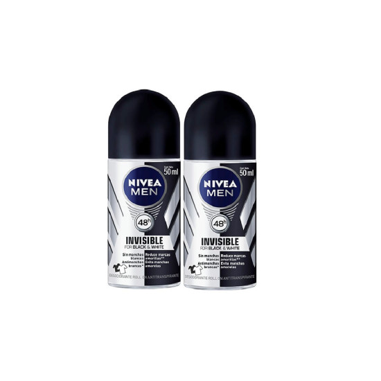 DESODORANTE NIVEA ROLLON BLACK E WHITE MEN 2X50ML 50% DESC.
