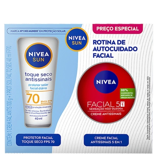 KIT NIVEA SUN ANTISSINAIS FPS70+ FACIAL 5 EM 1