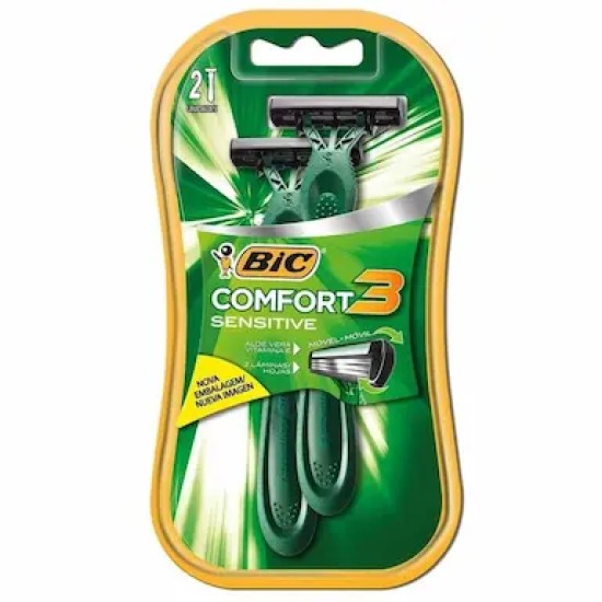 APARELHO DE BARBEAREAR BIC COMFORT3 PELE SENS VERDE C/ 2UNID