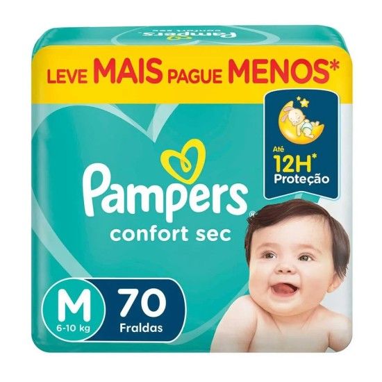 FRALDA PAMPERS CONFORT SEC SUPER M C/70 UND