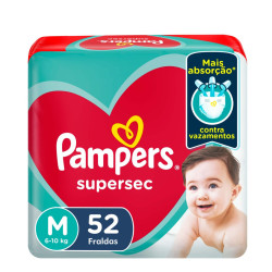 FRALDAS PAMPERS SUPERSEC TAM M COM 52 UND