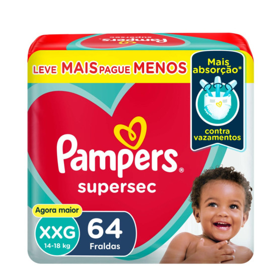 FRALDAS PAMPERS SUPERSEC JUMBO XXG COM 64 UND