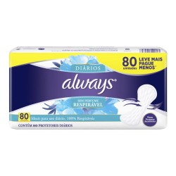 ABSORVENTE ALWAYS DIARIOS S/PERFUME RESPIRAVEL C/80UND