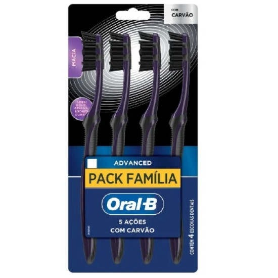 ESCOVA DENTAL ORAL B PACK FAMILIA CARVAO COM 4 UNID
