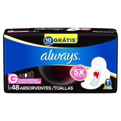 ABSORVENTE ALWAYS NOITE ULTRA SUAVE COM ABAS FLUXO INTENSO COM 48 UNIDADES