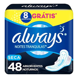 ABSORVENTE ALWAYS NOITE SECA COM ABAS FLUXO INTENSO COM 48 UNIDADES