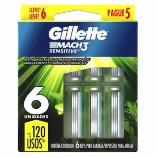 CARGA GILLETTE MACH3 SENSITIVE LV8 PG6