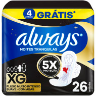 ABSORVENTE ALWAYS NOITES TRANQUILAS SUAVE XG COM ABSORVENTE COM 26UND