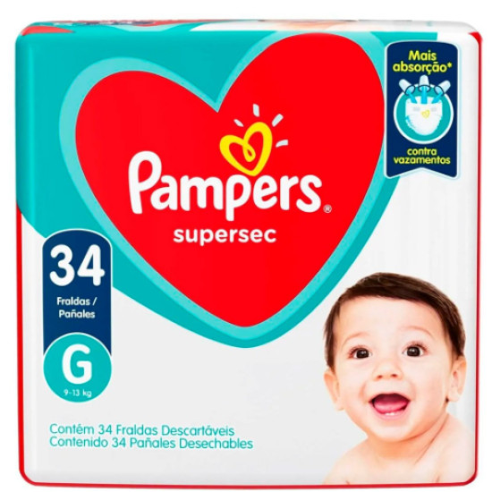 FRALDAS PAMPERS SUPERSEQUINHA MEGA G COM 34 UND