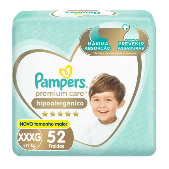 FRALDAS PAMPERS PREMIUM CARE XXXG 52 UND