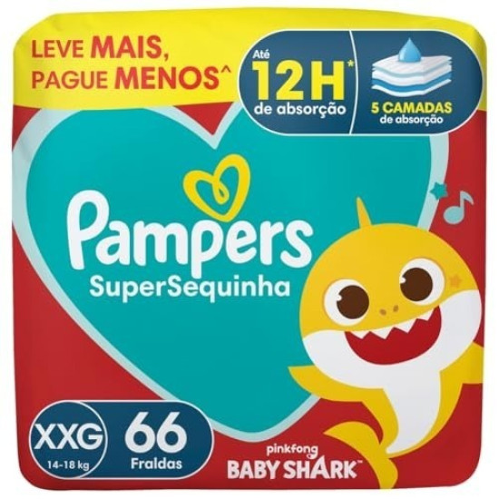 FRALDAS PAMPERS SUPERSEQUINHA JUMBO XXG COM 66 UND
