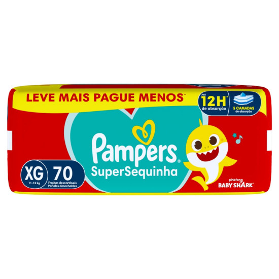 FRALDAS PAMPERS SUPERSEQUINHA JUMBO XG COM 70 UND