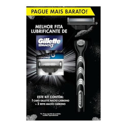 KIT APARELHO DE BARBEAR GILLETTE MACH3 CARBONO COM 2 REFIS