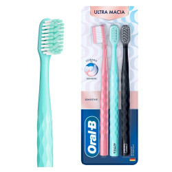 ESCOVA DENTAL ORAL B ICONIC SENSITIVE ULTRA MACIA COM 3 UNIDADES