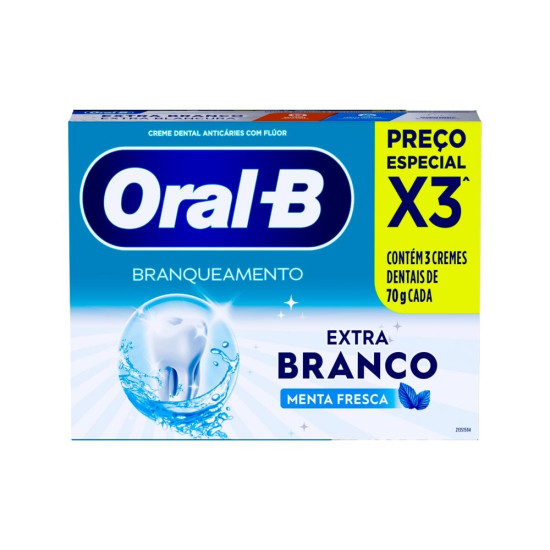 CREME DENTAL ORAL-B EXTRA BRANCO COM 3UNIDADES 70G CADA