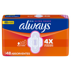 ABSORVENTE ALWAYS DIA ULTRA SUAVE COM ABAS FLUXO MEDIO COM 48 UNIDADES