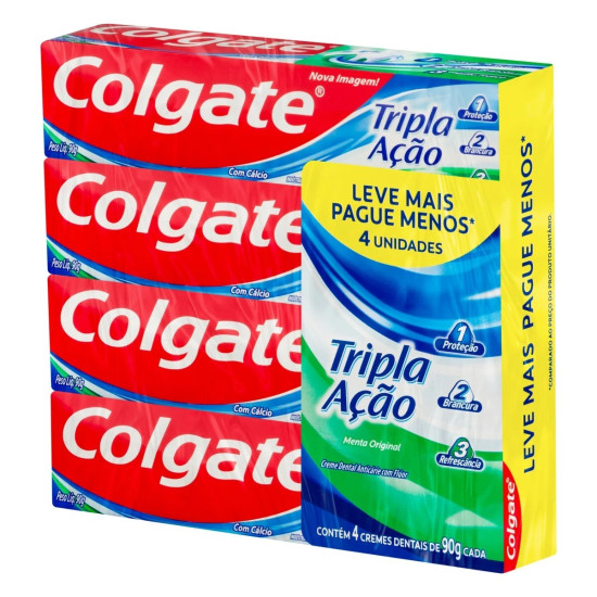 CREME DENTAL TRIPLA ACAO COM 4 UNIDADES 90G CADA