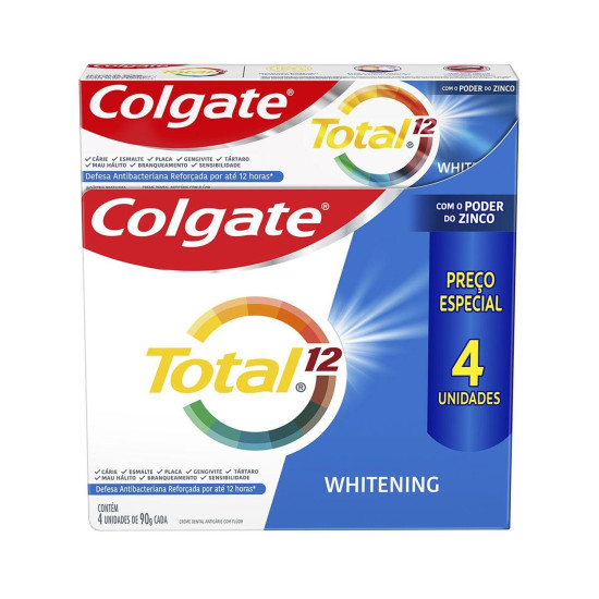 CREME DENTAL TOTAL PREVENCAO ATIVA WHITENING COM 4UNIDADES 90G CADA
