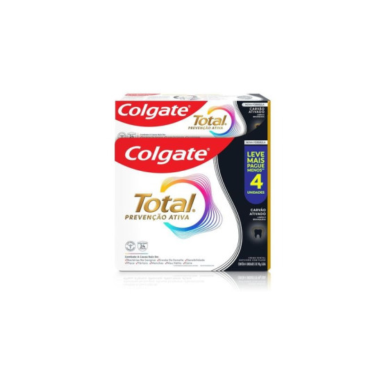 CREME DENTAL TOTAL PREVENCAO ATIVA CARVAO ATIVADO COM 4UNIDADES 90G CADA