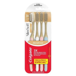 ESCOVA DENTRAL COLGATE SLIM SOFT GOLD ULTRA SUAVE COM 4 UNIDADES