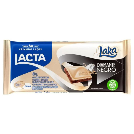 CHOCOLATE LACTA BRANCO E AO LEITE DIAMANTE NEGRO LAKA 80G