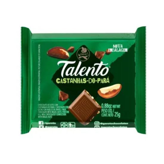 CHOCOLATE GAROTO TALENTO CASTANHA PARA 25G