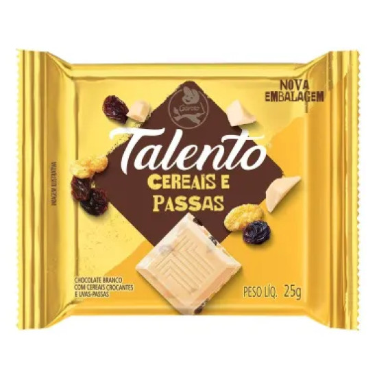 CHOCOLATE GAROTO TALENTO BRANCO CEREAIS E PASSAS 25 G