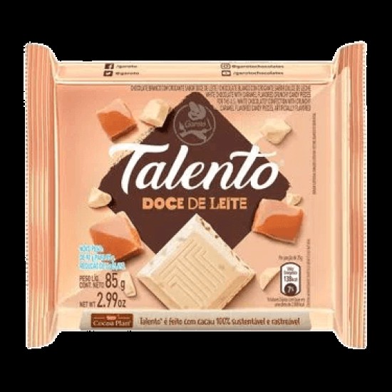 CHOCOLATE GAROTO TALENTO BRANCO DOCE DE LEITE 85G