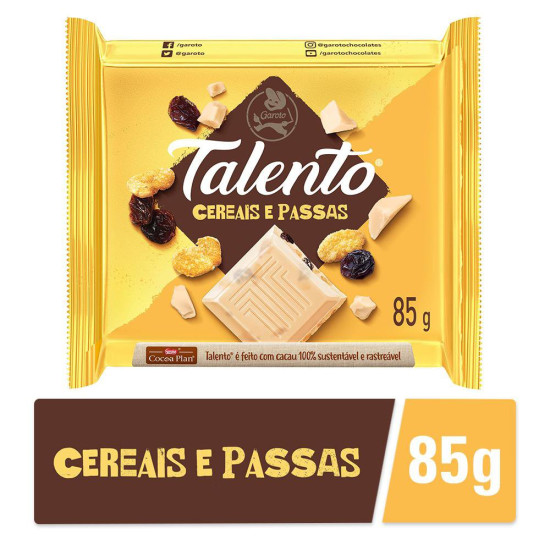 CHOCOLATE GAROTO TALENTO BRANCO COM CEREAIS 85G