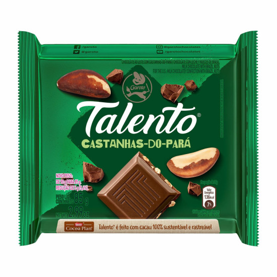 CHOCOLATE GAROTO TALENTO CASTANHA PARA 85G
