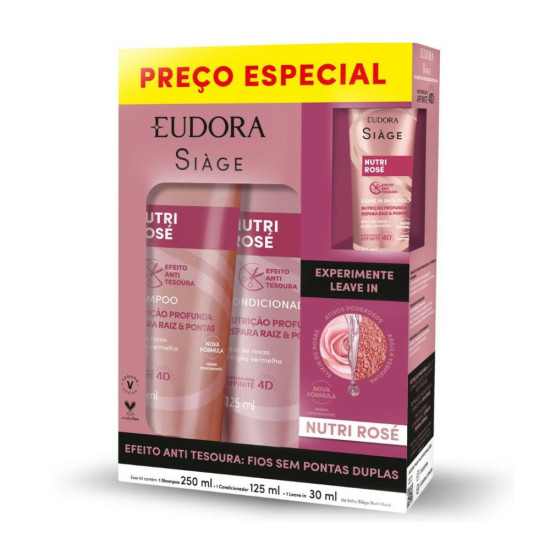 KIT EUDORA SIAGE NUTRI ROSE SH250ML+COND125ML +LEAVE IN 30ML