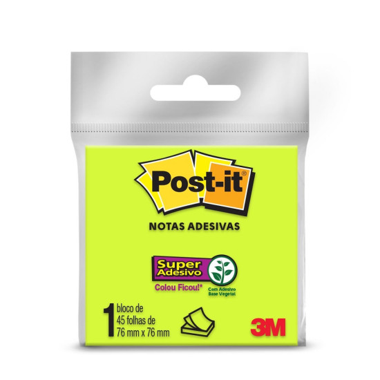 BLOCO ADESIVO 3M POST IT VERDE 76X76 COM 45 FOLHAS