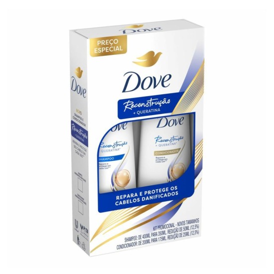 KIT DOVE SHAMPOO 350ML + CONDICIONADOR 175ML RECONSTRUCAO + QUERATINA