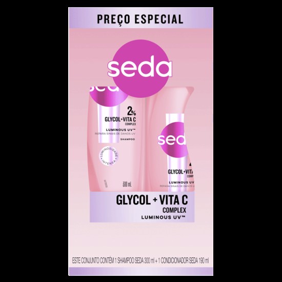 KIT SEDA SHAMPOO 300ML +CONDICIONADOR 190ML GLYCOL+VITA C COMPLEX