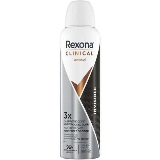 DESODORANTE AEROSOL REXONA CLINICAL INVISIBLE 96H COM 150ML