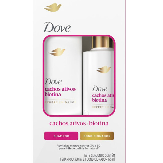 KIT DOVE SHAMPOO 350ML + CONDICIONADOR 175ML CACHOS ATIVOS+BIOTINA