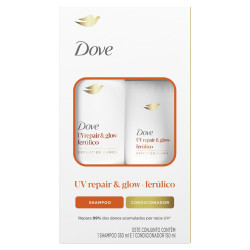 KIT DOVE SHAMPOO 350ML+CONDICIONADOR 150ML UV REPAIR E GLOW+ FERULICO