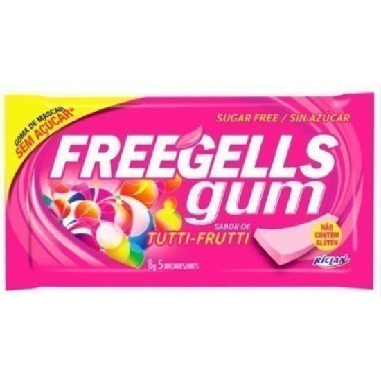 CHICLETE FREEGELLS T.FRUTTI S/ACUCAR COM 5 UND 8G