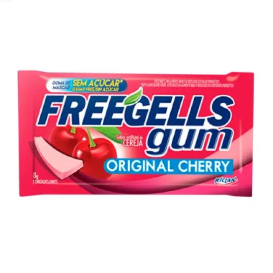 CHICLETE FREEGELLS CHERRY S/ACUCAR COM 5 UND 8G