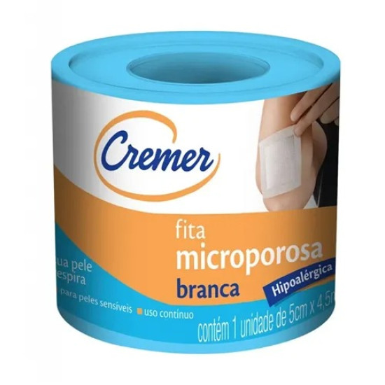 FITA MICROPOROSA CREME HIPOALERGICA BRANCA 5CM X 4,5 M