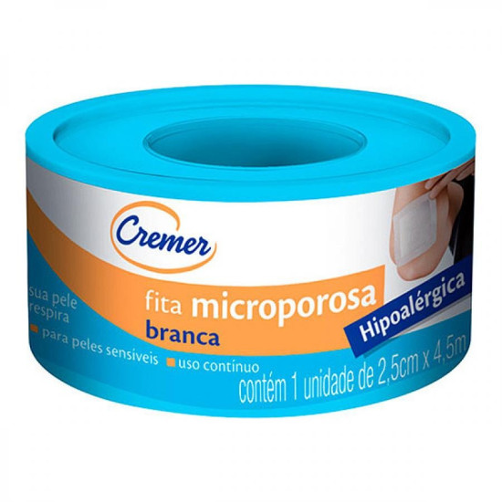 FITA MICROPOROSA CREME BRANCO 2,5CM X 4,5M