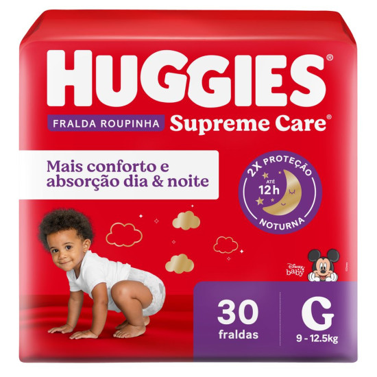 FRALDAS HUGGIES SUPREME CARE ROUPINHA G COM 30 UND