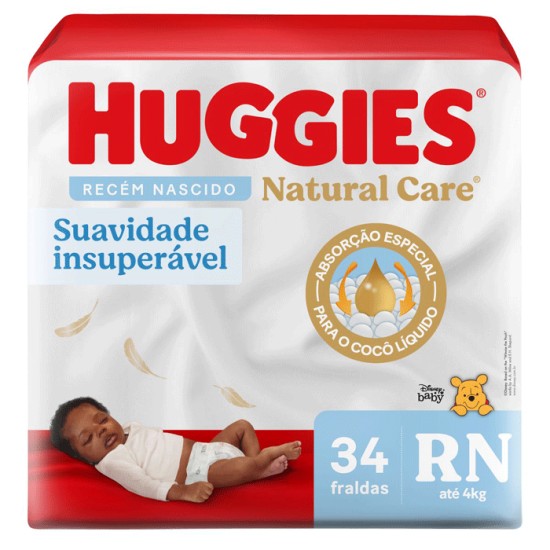 FRALDA HUGGIES NATURAL CARE MEGA RN C/34UN