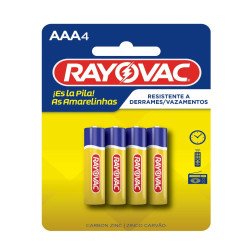 PILHA RAYOVAC AAA ZINCO COM 4 UN CART