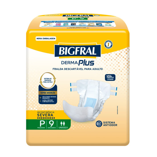 FRALDAS GERIATRICA BIGFRAL DERMA PLUS P COM 9 UND