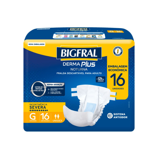 FRALDAS GERIATRICA BIGFRAL DERMA NOTURNA G COM 16 UND