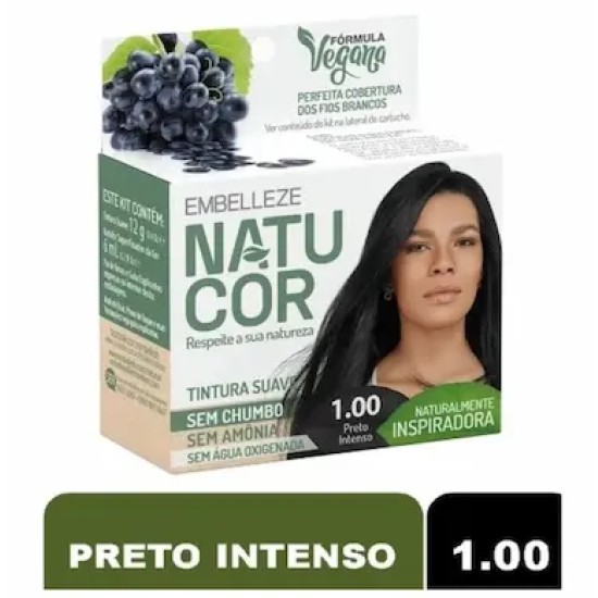 TINTURA PARA CABELO NATUCOR 1.00 PRETO INTENSO TUCUMA
