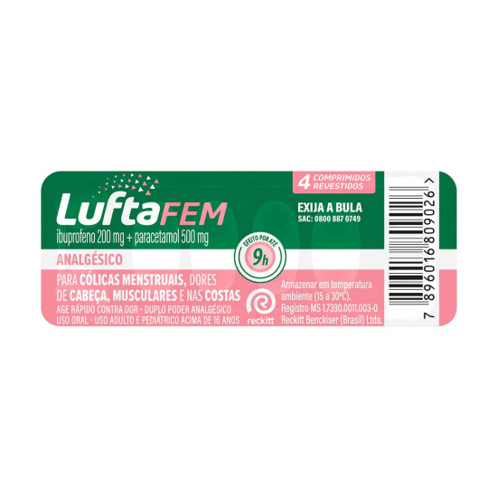 LUFTAFEM 200+500 MG COM 4 CAPSULAS