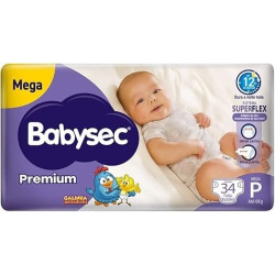 FRALDA BABYSEC PREMIUM MEGA P COM 34 UNDS